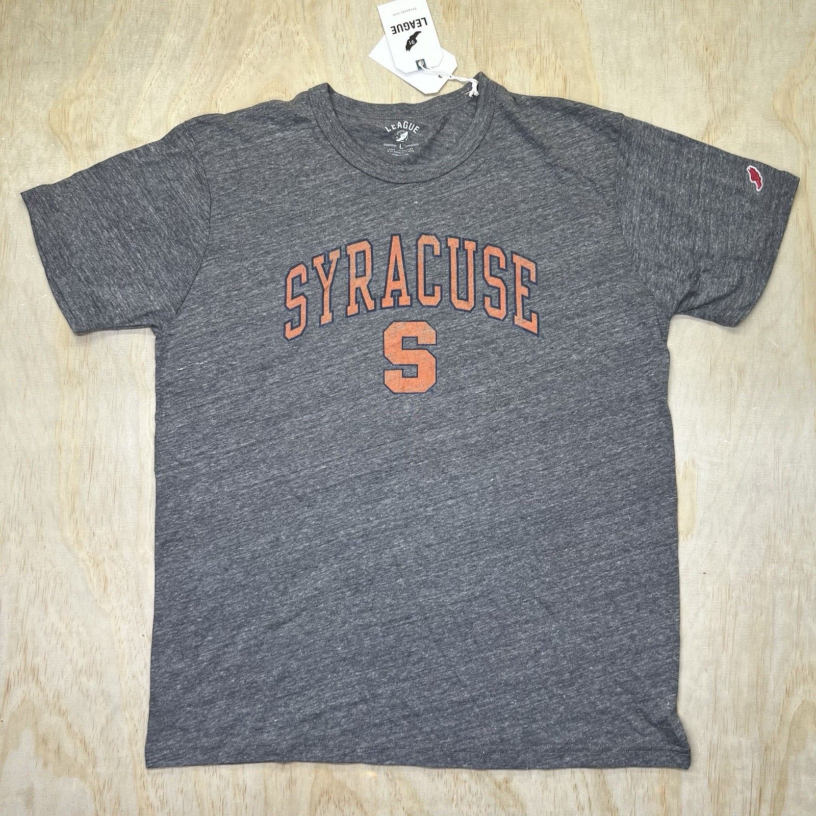 New Lg Syracuse Orange League 91 Brand Collegiate Wear Gray Short Sleeve Shirt